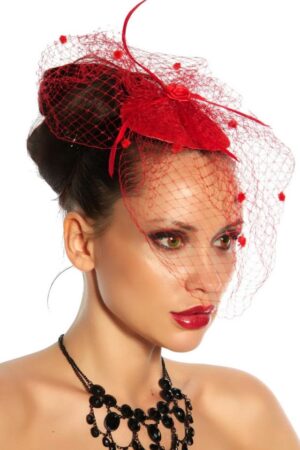 Atixo Melonenhut Fascinator Minihut Filzhut Trachtenhut Rockabilly rot, weiß, schwarz