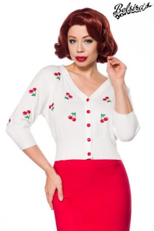 BELSIRA Langmantel Belsira - Vintage Strickjacke mit Kirschmotivstickereien - (M,S,XL,2XL