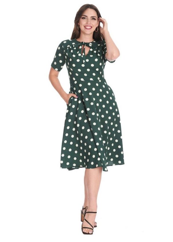 Banned A-Linien-Kleid Retro Swingkleid Set Sail Grün Vintage Polka Dot Dress 50s Pünktchen Kleid