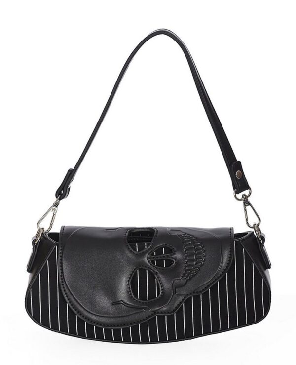 Banned Handtasche Black Core Pinstripe, Skull Schädel Nadelstreifen