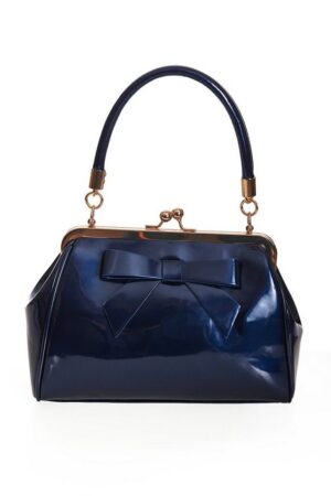 Banned Handtasche California Navy Blau, Vintage Retro Lack Schleife Henkeltasche