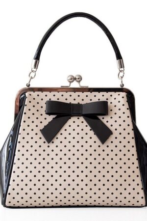 Banned Handtasche Polka Star Beige, Vintage Retro Lack Schleife Henkeltasche