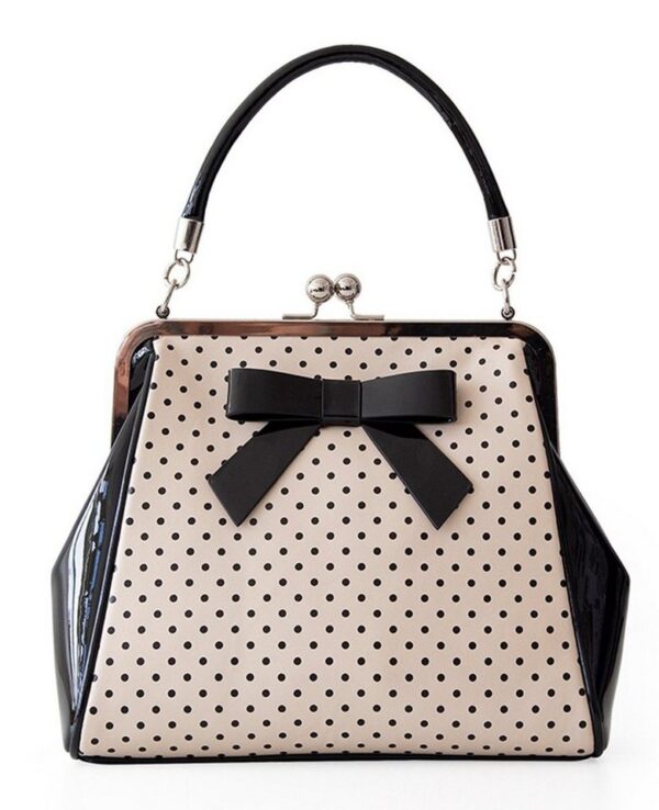 Banned Handtasche Polka Star Beige, Vintage Retro Lack Schleife Henkeltasche
