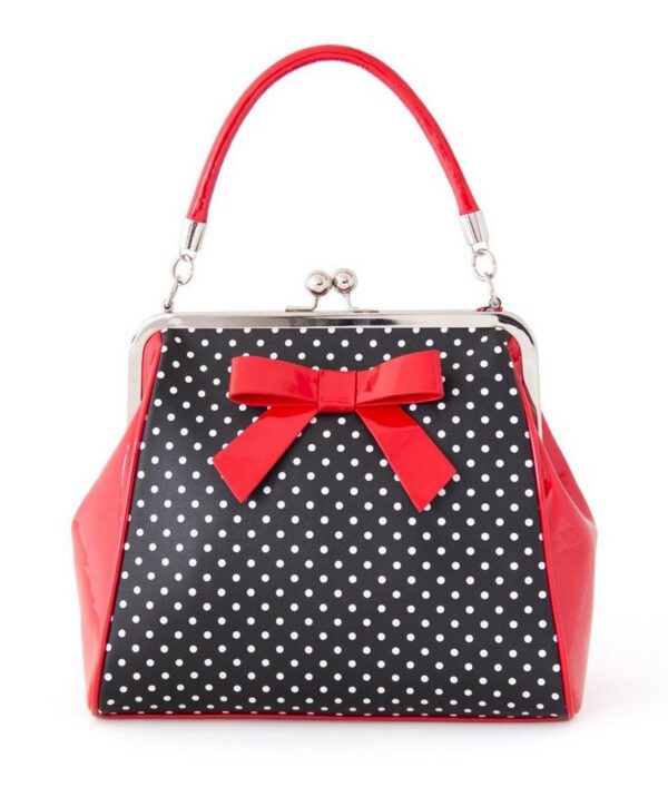 Banned Handtasche Polka Star Schwarz, Vintage Retro Lack Schleife Henkeltasche