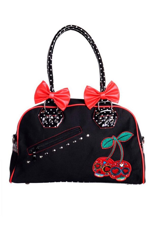 Banned Handtasche Underworld Cherry Bites, Vintage Retro Lack Schleife Sugar Skulls