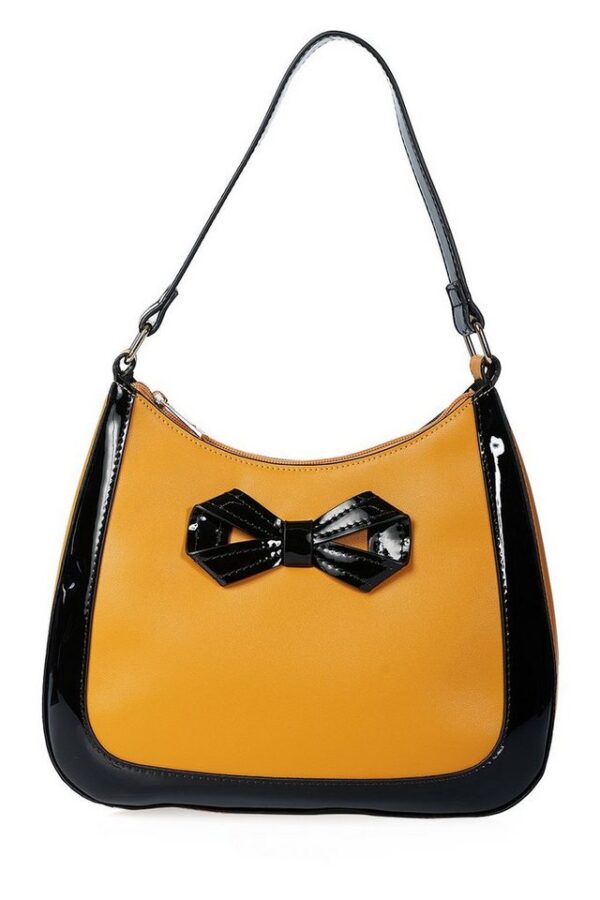 Banned Schultertasche Marlene Bow Mustard, Vintage Lack Zierschleife