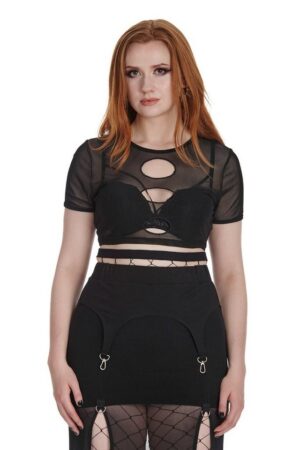 Banned Shirttop Eclipse Mesh Netz Top Cut Out Ausschnitt Gothic Punk Distressed
