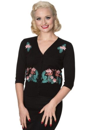 Banned Strickjacke Face To Face Flamingo Retro Vintage Cardigan
