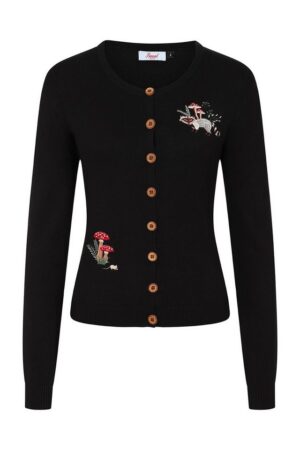 Banned Strickjacke Woodland Mushrooms Cardigan Vintage Waschbär Retro 50er