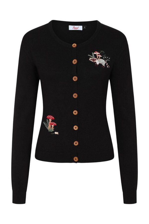 Banned Strickjacke Woodland Mushrooms Cardigan Vintage Waschbär Retro 50er