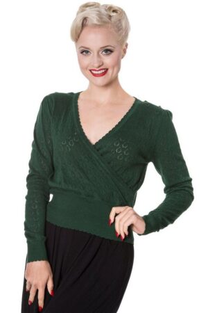 Banned Strickpullover Basic Instinct Grün Vintage Rockabilly Wickeltop