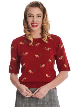 Banned Strickpullover Scandi Fox Rot Vintage Rockabilly Fuchs