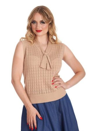 Banned Stricktop Anchor Ahoy Tan Vintage Anker Oberteil Retro