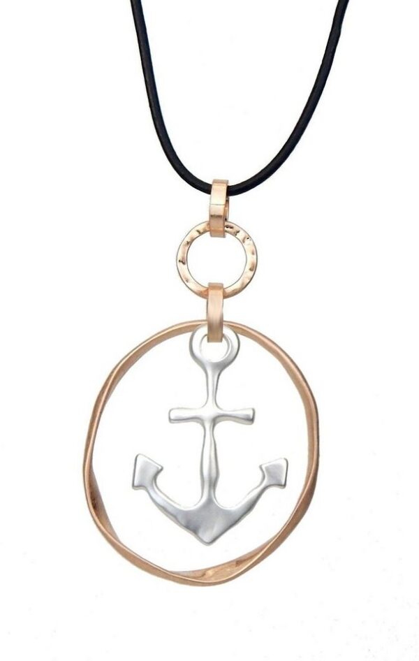 Ella Jonte Kette mit Anhänger, lange Halskette schwarz silber roségold Anker Rockabilly Style