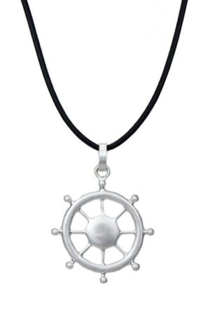 Ella Jonte Lange Kette, maritime Halskette schwarz silber mit Steuerrad im Rockabilly Style