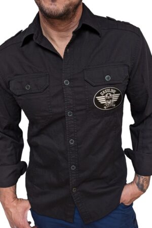GASOLINE BANDIT® Jeanshemd mit Stickpatch und coolen Schulterklappen