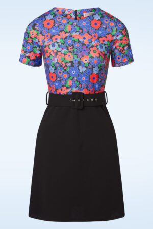 Hallie Floral A-Linien Kleid in Blau und Schwarz