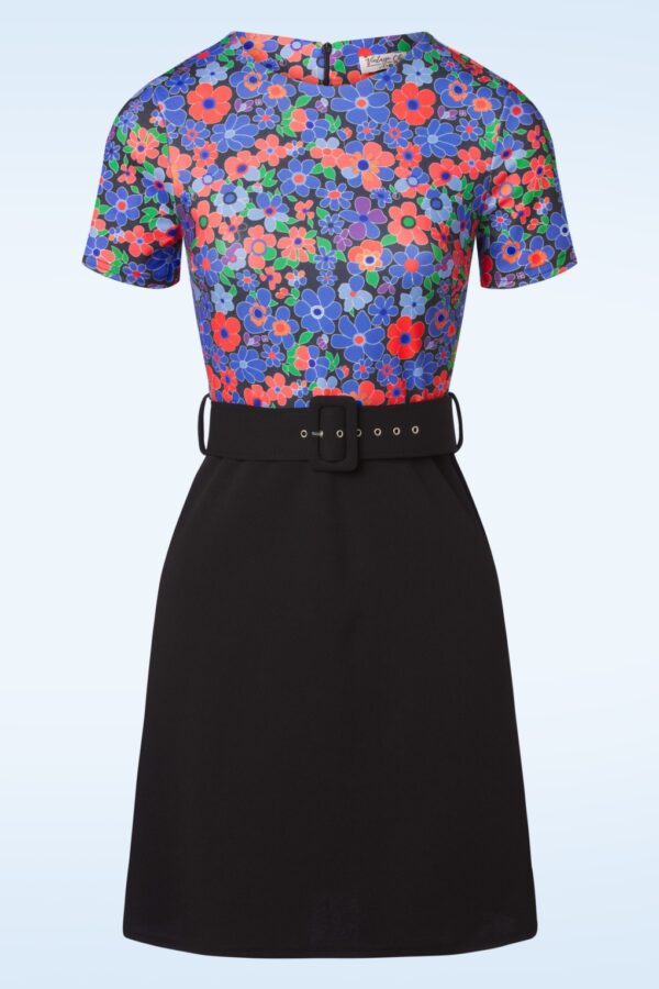 Hallie Floral A-Linien Kleid in Blau und Schwarz