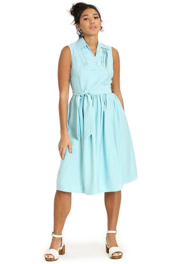 Hell Bunny A-Linien-Kleid Cry Baby Blau Retro Vintage Swing Dress Blusenkleid