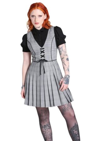 Hell Bunny A-Linien-Kleid Mina Pinafore Dress Vintage Plisseekleid Schürzenkleid