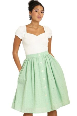 Hell Bunny A-Linien-Rock Celia 50's Skirt Vintage Lochmuster Minzgrün Retro Bestickt