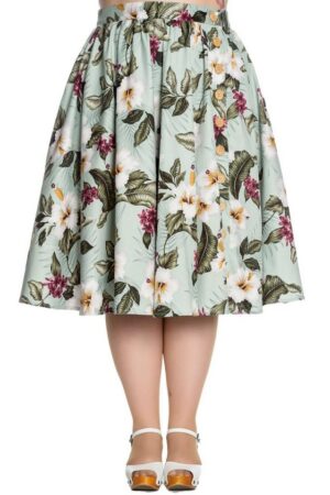 Hell Bunny A-Linien-Rock Tahiti Skirt Grün Retro Vintage Swing