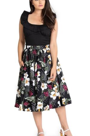 Hell Bunny A-Linien-Rock Tahiti Skirt Schwarz Retro Vintage Swing