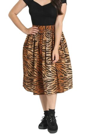 Hell Bunny A-Linien-Rock Tora 50's Skirt Retro Tiger Print Vintage Tellerrock