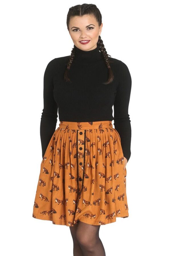 Hell Bunny A-Linien-Rock Vixey Skirt Braun Retro Vintage Swing