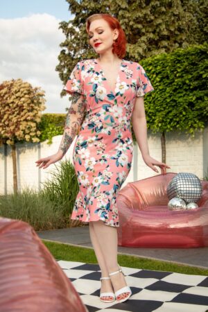 Katie Floral Etuikleid in Pfirsich