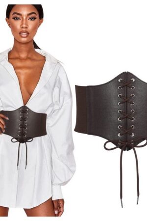 RWEUOQ Ritter-Kostüm Korsett Damen,Piratenkostüm Damen,Mittelalter FrauenTied Waspie Gürtel, Für Taillenumfang 65-85 cm, PU-Leder-Riemen, elastisches Band