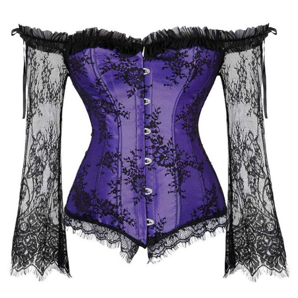 Refttenw Corsage Korsett-Oberteile für Damen mit Langen Ärmeln Spitze Blumenmuster