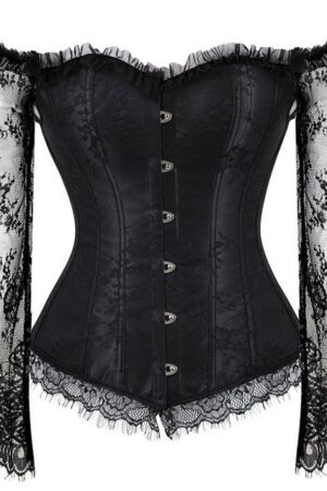 Refttenw Corsage Korsett-Oberteile für Damen mit Langen Ärmeln Spitze Blumenmuster