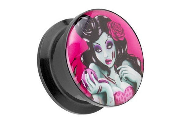 Taffstyle Plug Piercing Schraub Rockabilly Dead Girl Rose Motiv, Ohr Plug Flesh Tunnel Ohrpiercing Kunststoff Schraubverschluß Picture