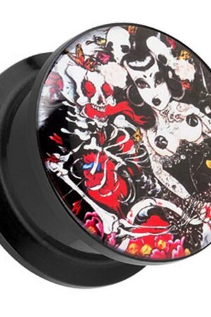 Taffstyle Plug Piercing Schraub Rockabilly Dead Girl Skelett, Ohr Plug Flesh Tunnel Ohrpiercing Kunststoff Schraubverschluß Picture