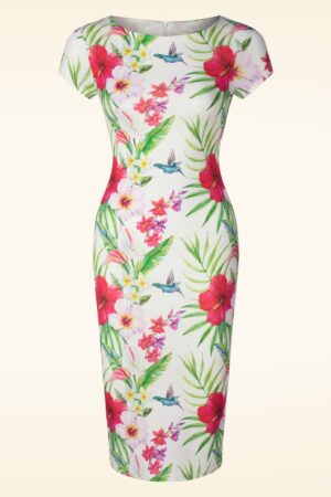 Tanya Tropical Bleistiftkleid in Weiß