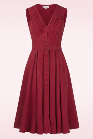 Topvintage exclusive ~ Daria Rose Leinen Swing Kleid in Dunkelrot