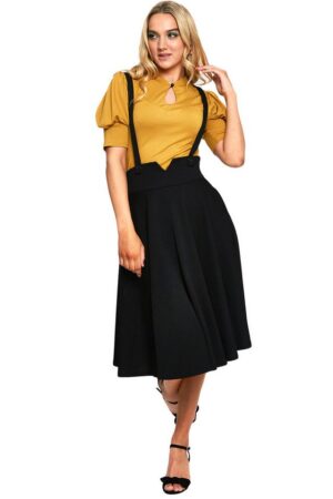 Voodoo Vixen A-Linien-Rock Toyin Overall Herringbone Schwarz Rockabilly Retro Vintage Swing High Waist