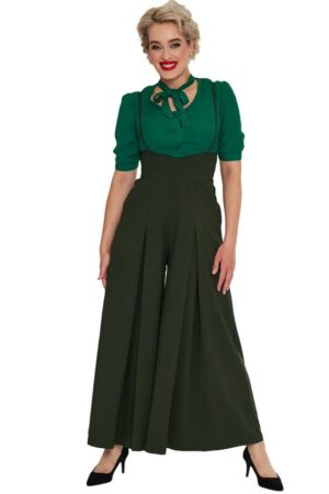 Voodoo Vixen Marlene-Hose Kourt Olive High-Waist Vintage Trousers 40er Jahre Stil
