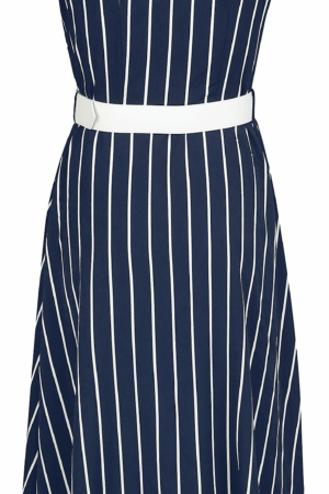 Voodoo Vixen - Rockabilly Kleid knielang - Stripe Wide Collar Midi Flare Dress - XS bis 4XL - für Damen - Größe 4XL - blau/weiß