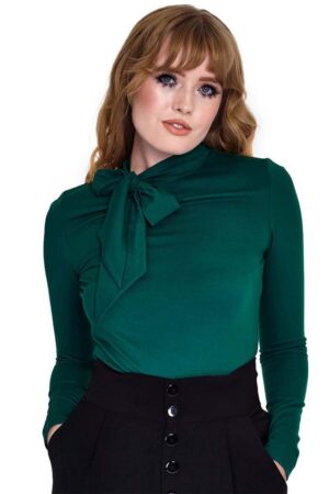 Voodoo Vixen Shirttop Retro Tie Neck Jersey Vintage Classic Oberteil Schluppenbluse