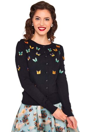 Voodoo Vixen Strickjacke Fluttering Butterfly Cardigan Retro Vintage Schmetterling
