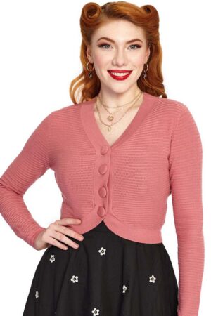 Voodoo Vixen Strickjacke Pink Textured Crop Cardigan Retro Vintage Bauchfrei