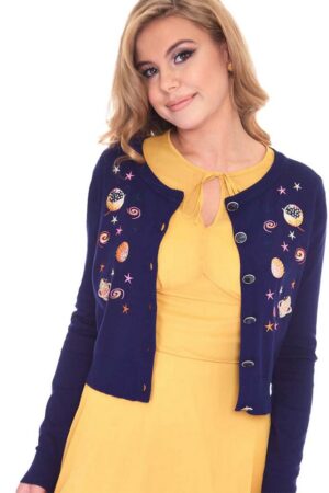 Voodoo Vixen Strickjacke Space Chic Cardigan Retro Vintage Cardigan Weltraum Muster