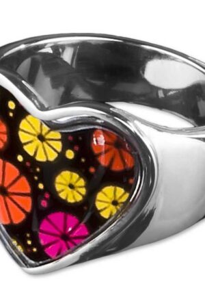 viva-adorno Fingerring Edelstahl Ring Damenring Herz mit buntem Motiv Herz Rockabilly, Blumen Animal Print Leopard Tiger Zebra Muster
