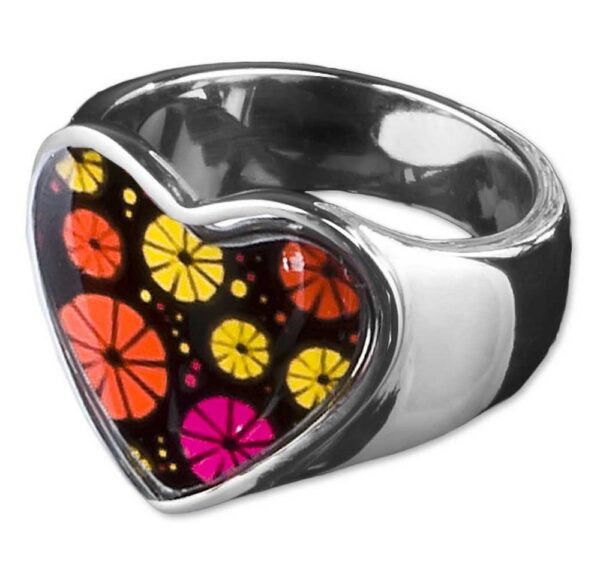 viva-adorno Fingerring Edelstahl Ring Damenring Herz mit buntem Motiv Herz Rockabilly, Blumen Animal Print Leopard Tiger Zebra Muster