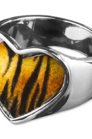viva-adorno Fingerring Edelstahl Ring Damenring Herz mit buntem Motiv Herz Rockabilly, Blumen Animal Print Leopard Tiger Zebra Muster