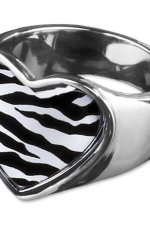 viva-adorno Fingerring Edelstahl Ring Damenring Herz mit buntem Motiv Herz Rockabilly, Blumen Animal Print Leopard Tiger Zebra Muster