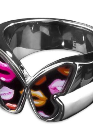 viva-adorno Fingerring Edelstahl Ring Damenring Schmetterling mit buntem Motiv Rockabilly, Blumen Animal Print Leopard Tiger Zebra Muster
