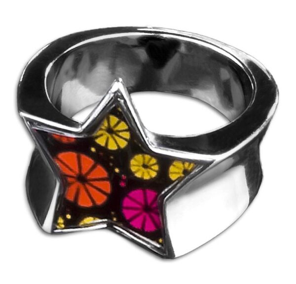 viva-adorno Fingerring Edelstahl Ring Damenring Stern mit buntem Motiv Rockabilly, Blumen Animal Print Leopard Tiger Zebra Muster